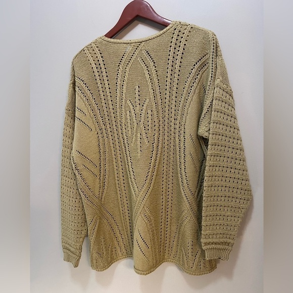 Vintage Cache Metallic Gold Knit V neck Loose Knit Slouchy Sweater - Picture 3 of 12